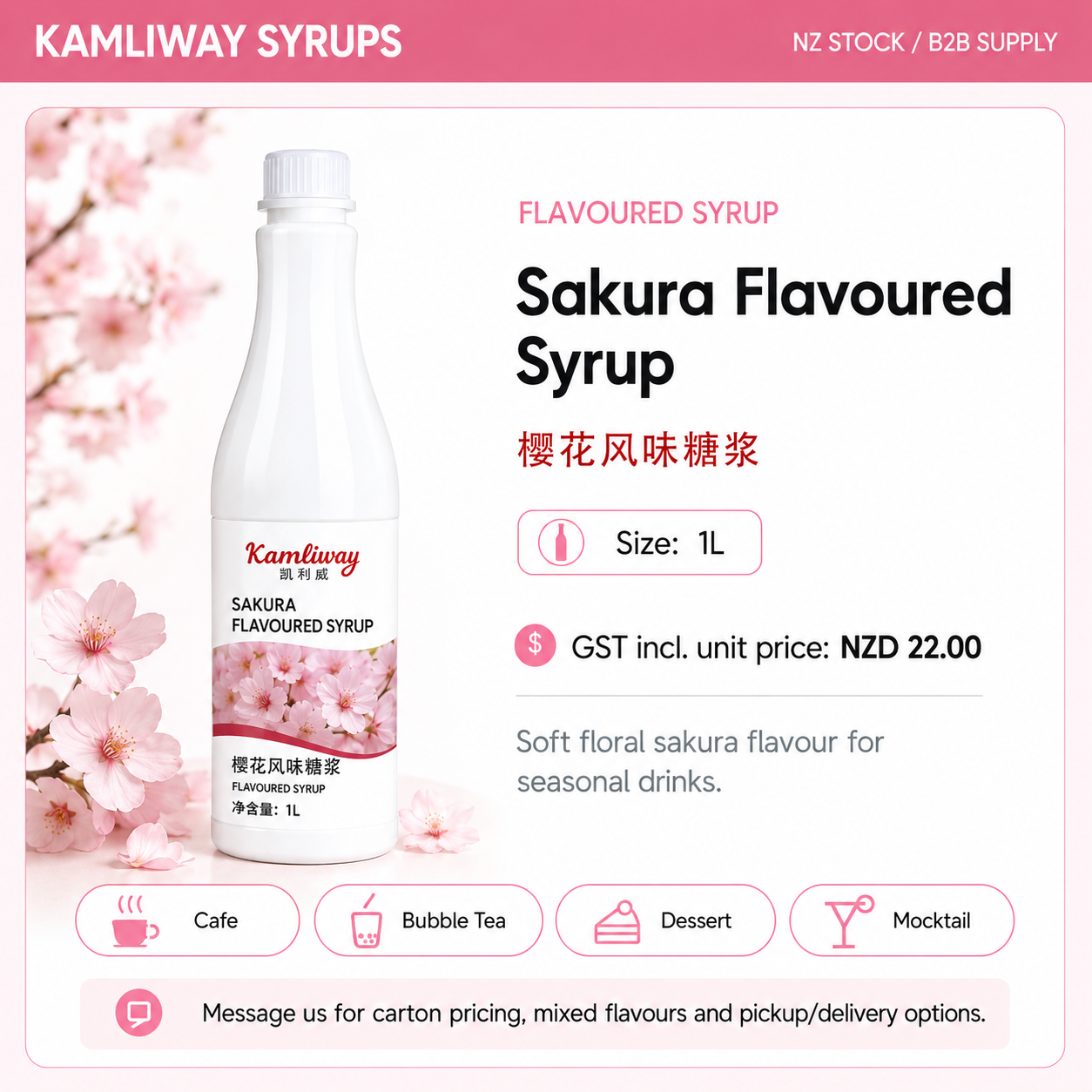 Kamliway Sakura Flavoured Syrup - 1 L